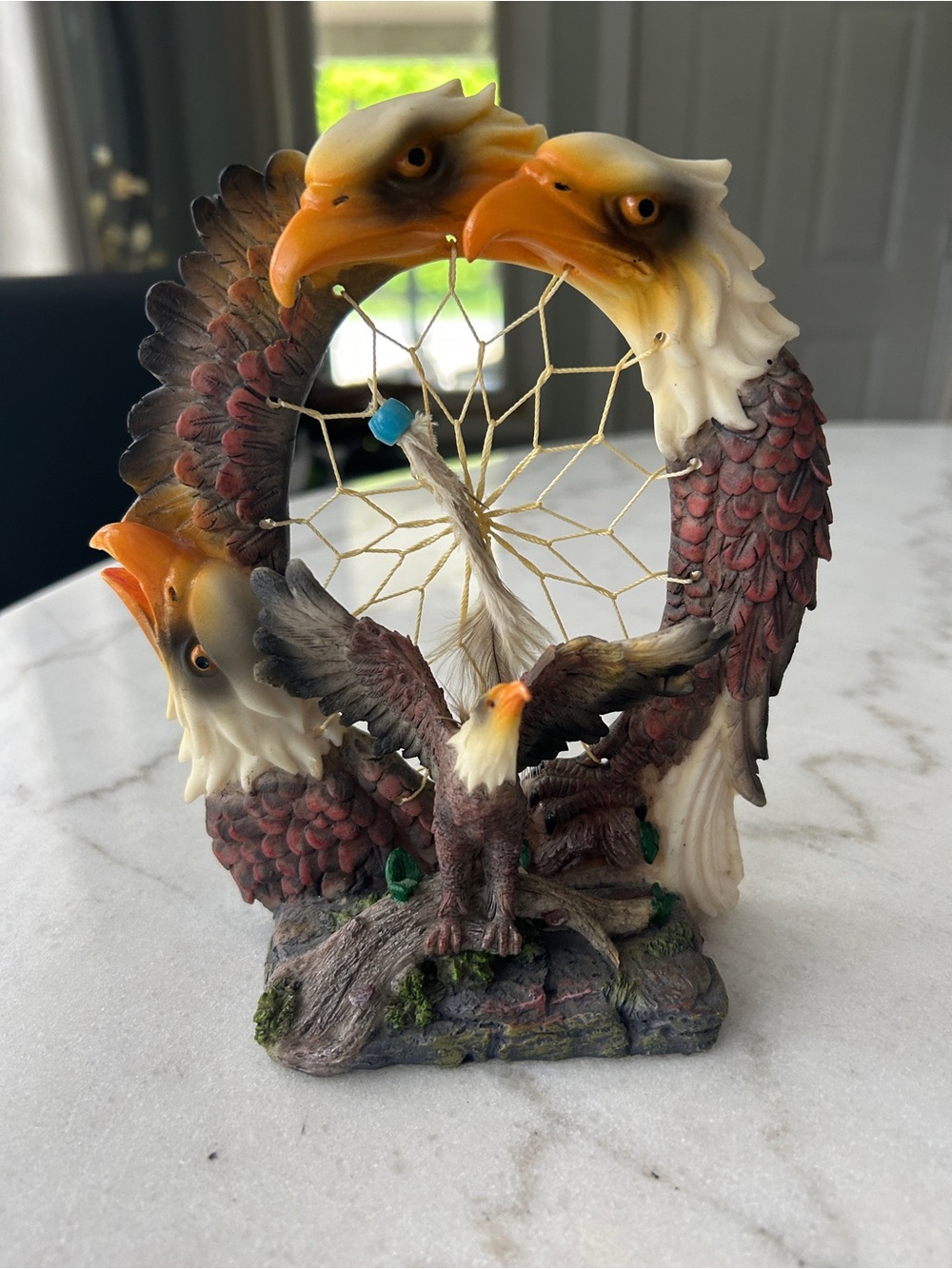 Eagle Dreamcatcher Figurine in Brown, White & Orange
